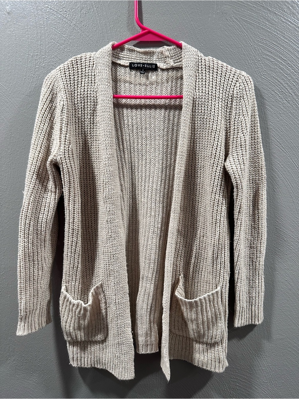 Love + Ellie Cream Open-Front Ribbed Cardigan with Pockets
